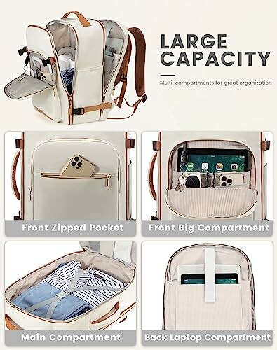 Large capacity backpack with multiple compartments for organization.