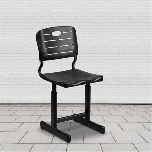 Black plastic chair with slatted backrest