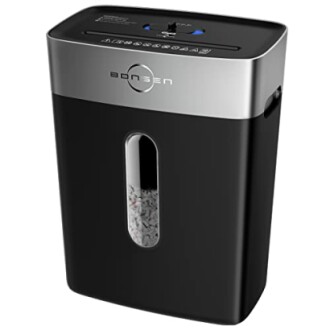 Bonsen paper shredder with visible shredded paper inside