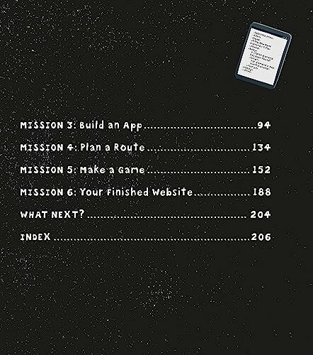 Contents page showing missions and page numbers in a book.