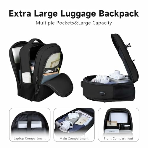 Extra large backpack with multiple compartments and large capacity.