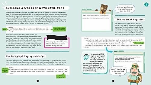 Illustrated guide on HTML tags including line and paragraph breaks.