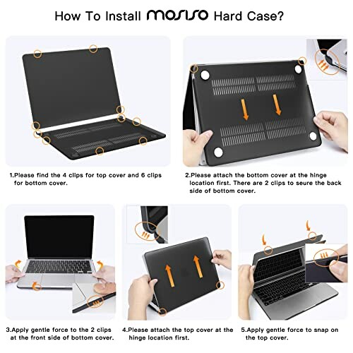 Step-by-step guide to installing a laptop hard case with illustrations.