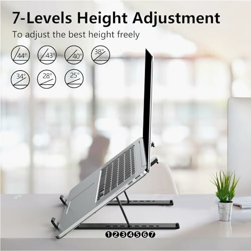 Laptop stand with 7 levels of height adjustment options.