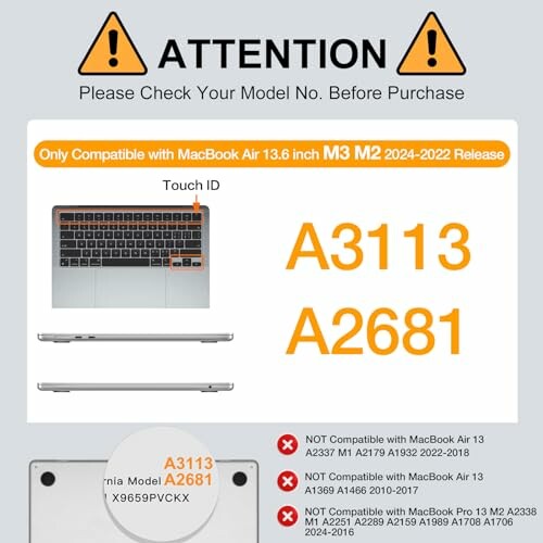 MacBook Air model compatibility warning for A3113 and A2681.