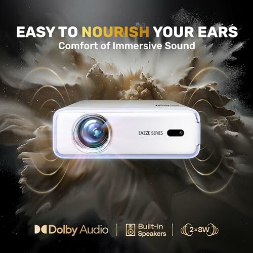 Projector with Dolby Audio and immersive sound features.