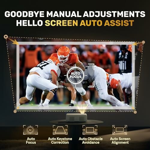 Projector screen with auto focus on football game.