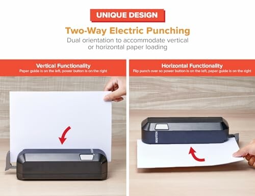 Two-way electric punching device showing vertical and horizontal functionality.